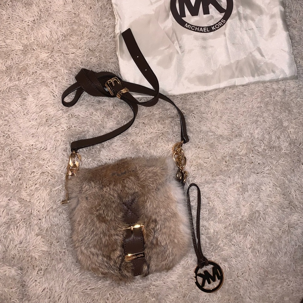 MICHAEL KORS FUR MINI GOLD HARDWARE CROSSBODY